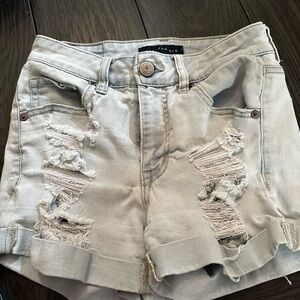 adidas Light Blue Distressed Jean Shorts